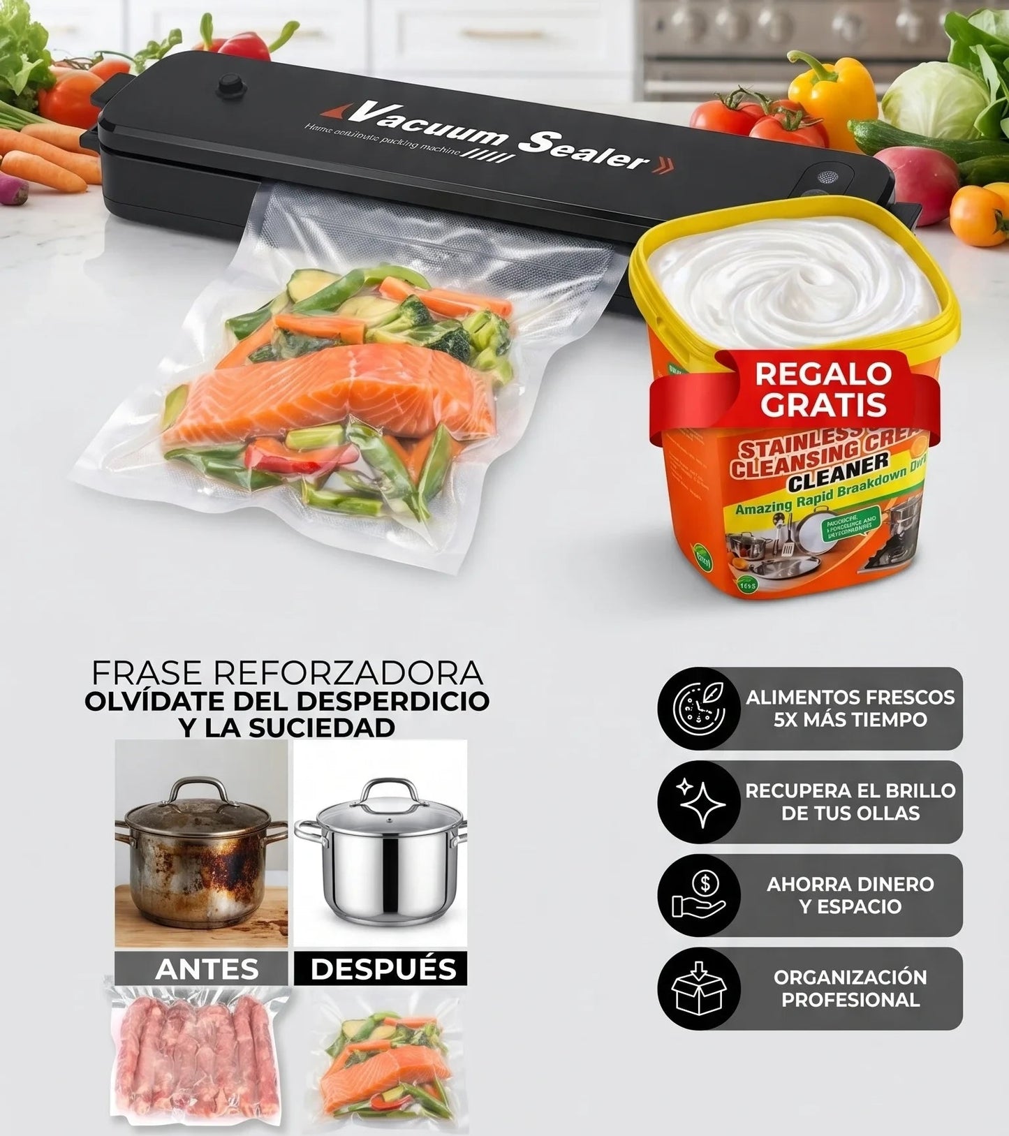 Selladora al Vacío – !REGALO! Crema Premium 🏆