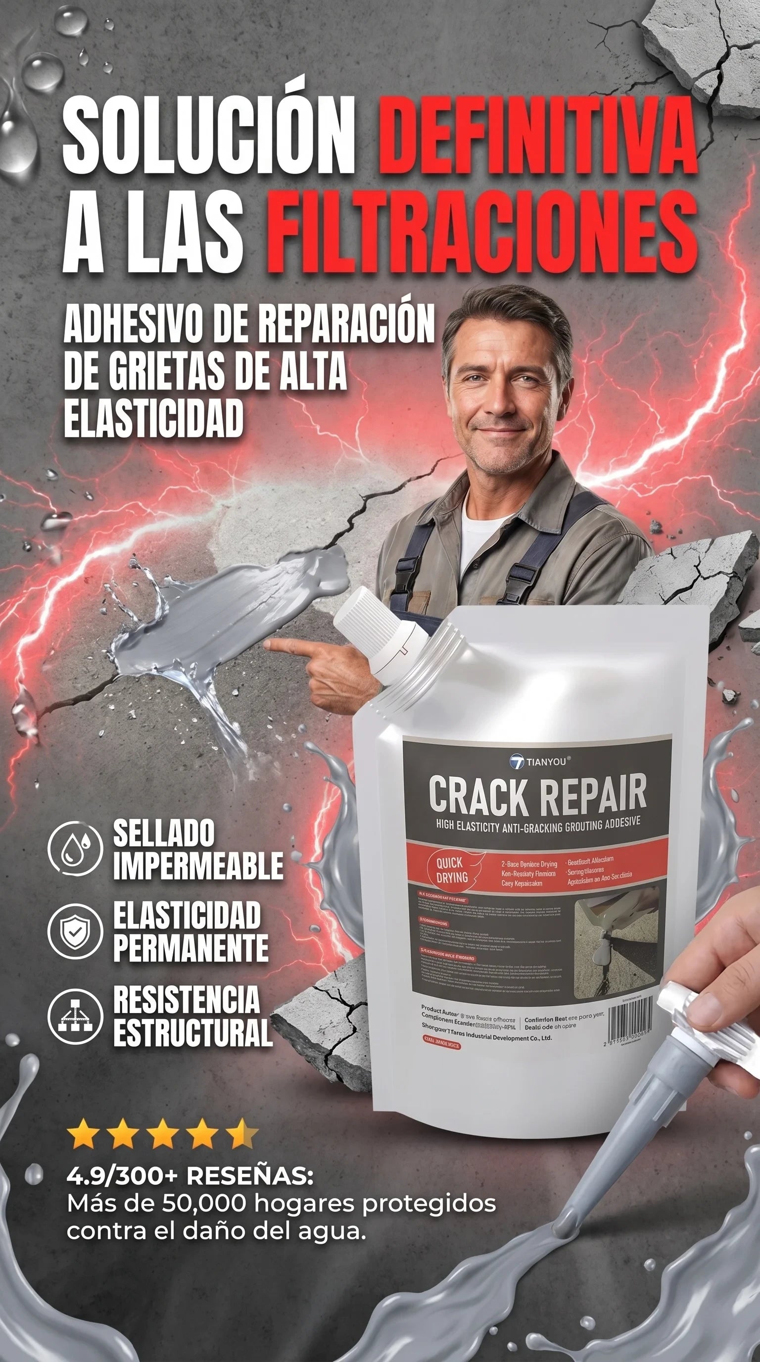 pegamento para reparar grietas 500g